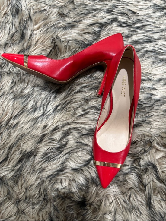 Nine West Shoes - Nine West Red Pointed Toe Pumps with Gold Band
